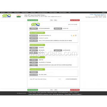 Chlorate de sodium Inde importer des informations